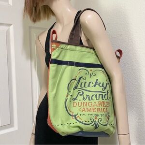 LUCKY BRAND Dungarees of America Green Canvas Bucket Mail Large Tote Bag